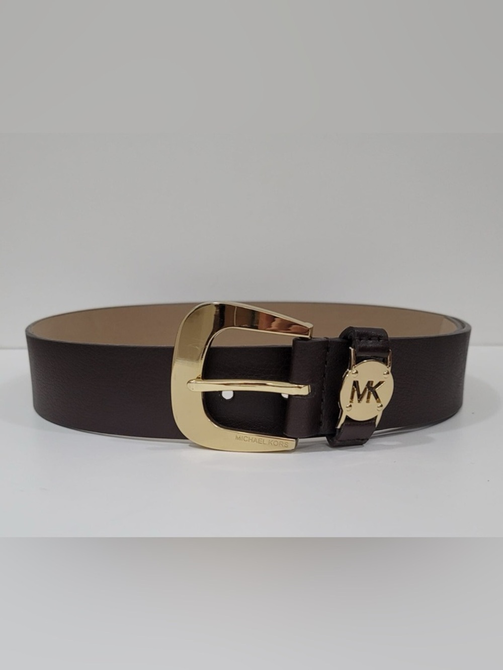 Michael Kors Men's Dark Brown Leather Belt with Gold Buckle XL